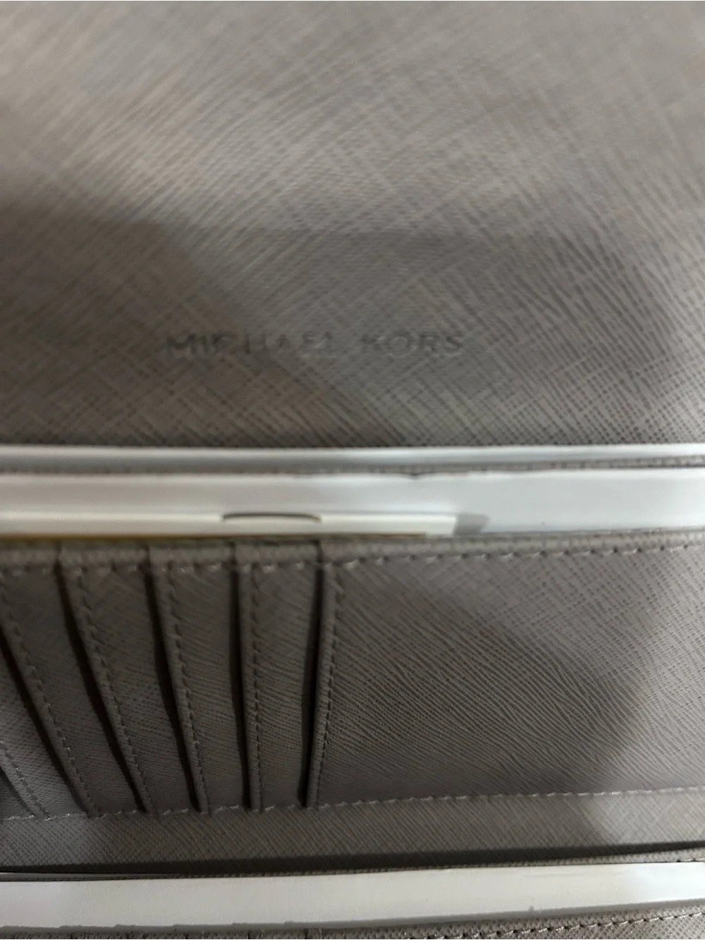 NWT Michael Kors Light Gray Saffiano Leather Folding Wallet